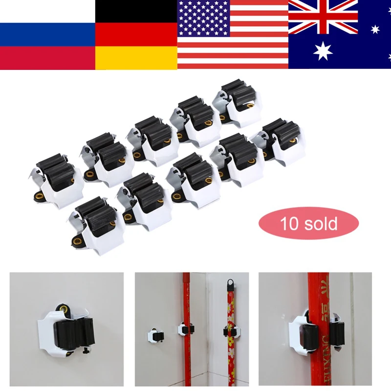 

10PCS Kitchen Mop Broom Holder Wall Mounted Organizer Brush Storage Hanger Tool