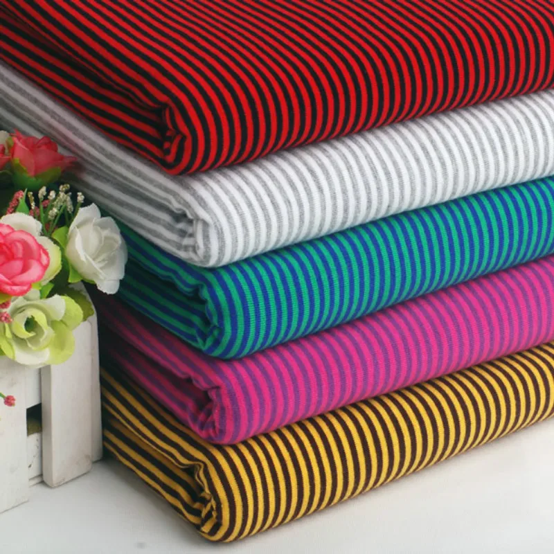 

2mm Color Striped Cotton Knitted Fabric 4 way stretchy Lycra spandex Leggings T-shirt making fabric 50*165cm