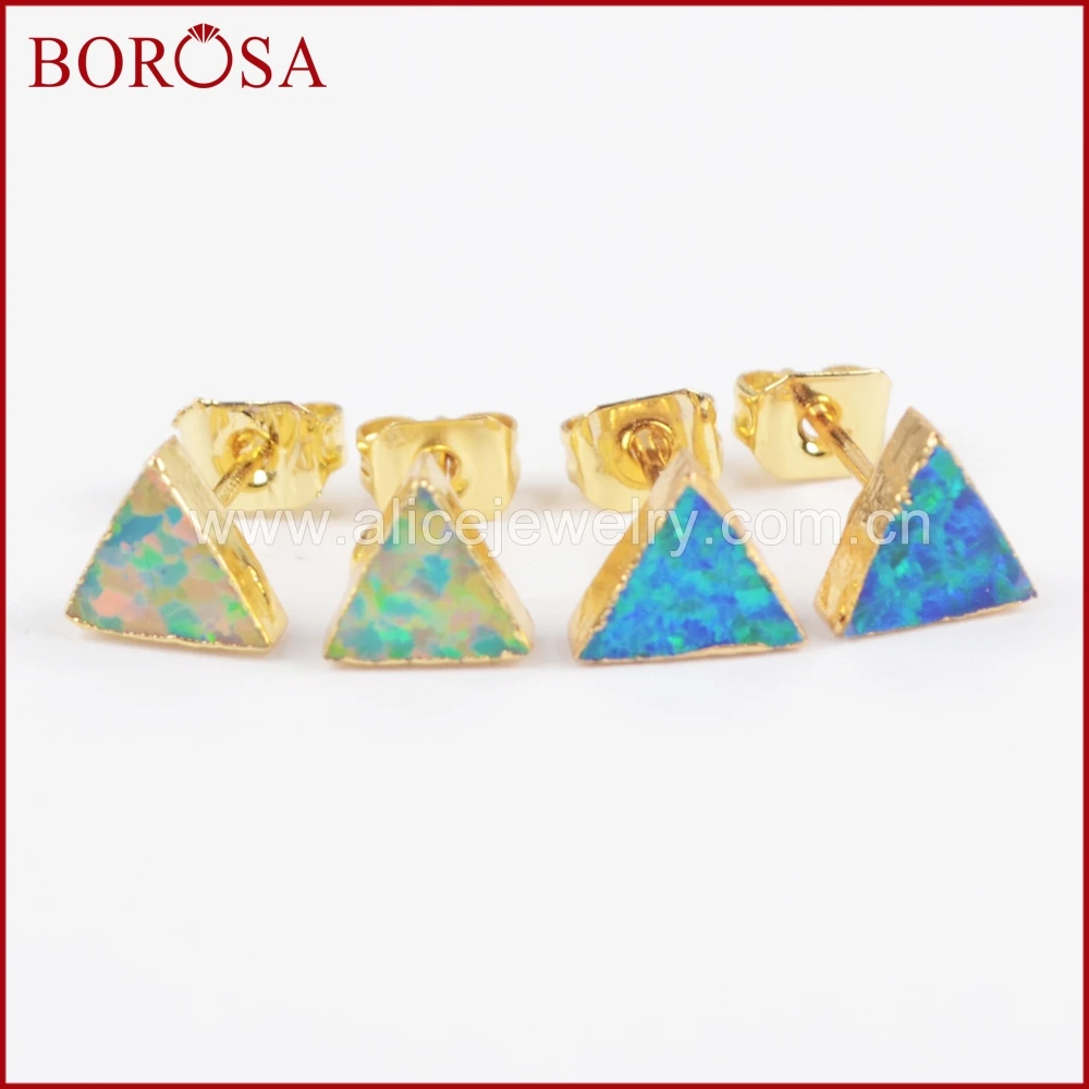 BOROSA новые 5 пар треугольник золотого цвета белые и синие японские опаловые серьги из друзы драгоценные камни ювелирные изделия для женщин G1424