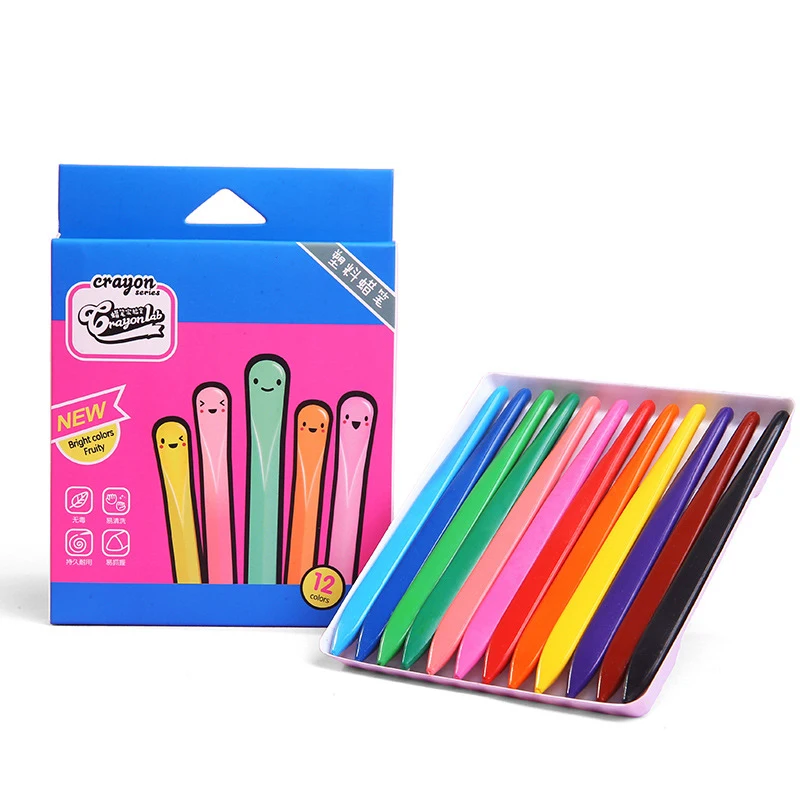 

12 Color Crayon Plastic Non-Toxic Color Pen Baby Finger Drawing Supplies Kindergarten Erase Educational Kid Drawing