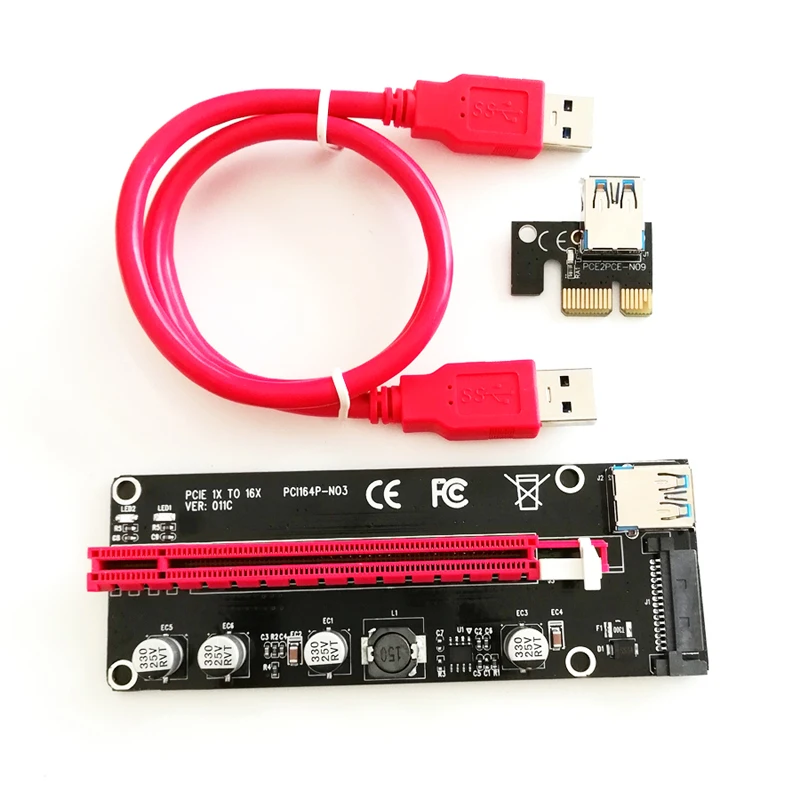 Новейший VER 011C Riser PCI-E PCIe удлинитель PCI E express Riser Card 1x to 16x Sata 15pin светодиодный Riser card для майнинга BTC