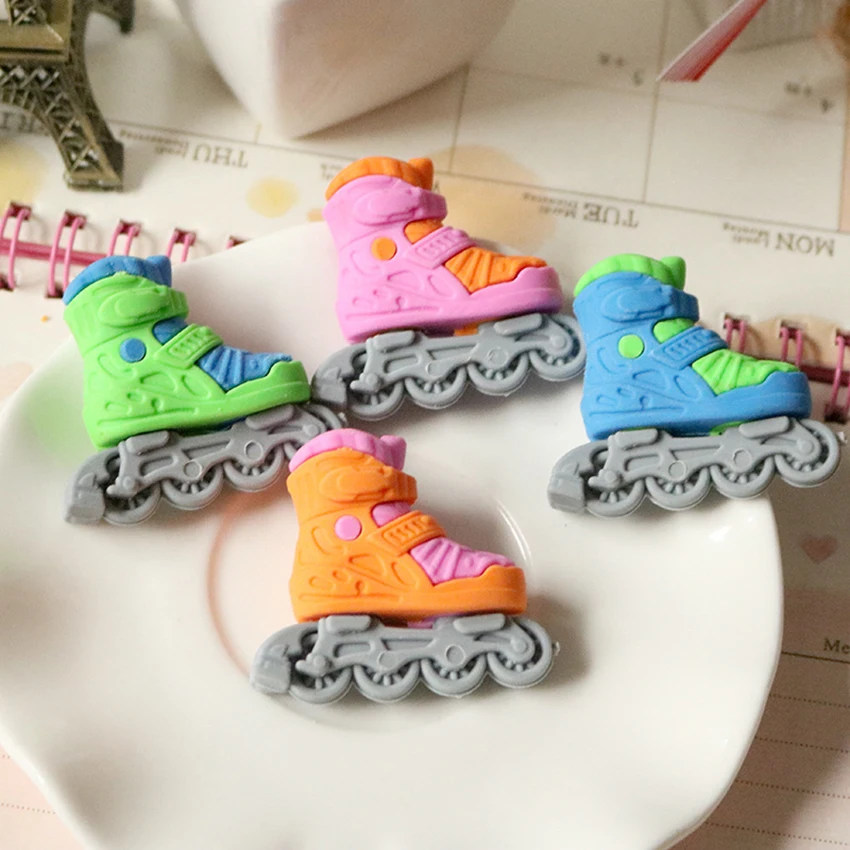 

1PC Cartoon Roller Skates Shape Eraser Words Wiping Stationery Pupils Writing Drawing Pencil Erasers School Rewards Novelty