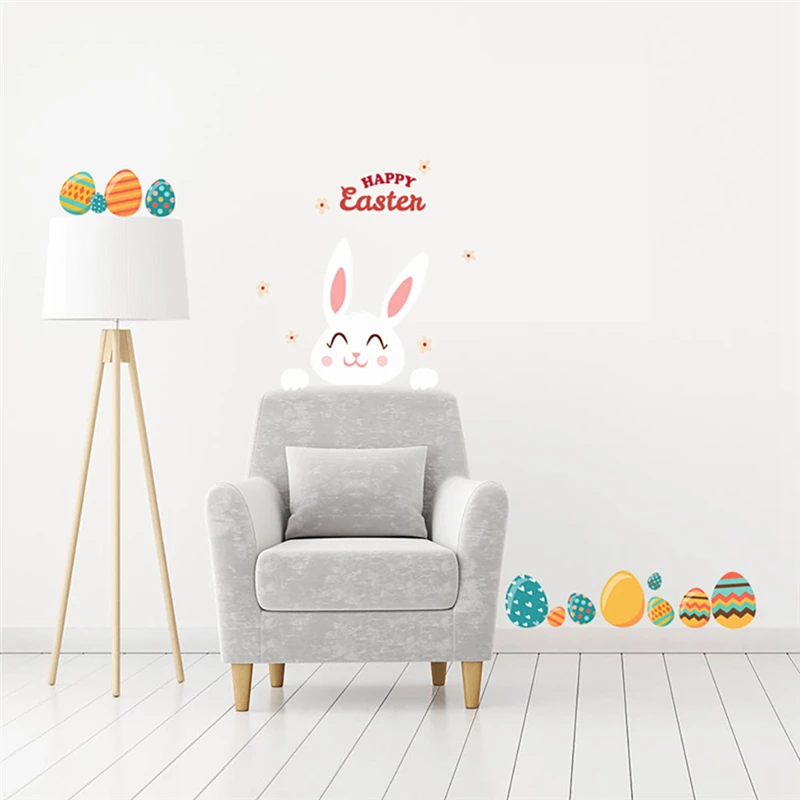 Kakuder стена Стикеры Happy Easter Bunny Яйцо Дома, украшенные забавной аппликацией съемный Стикеры для Настенный декор окна челнока March7