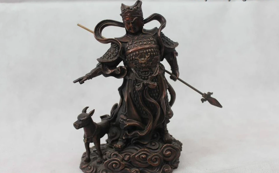 

8"Chinese Bronze Immortal Er Lang Yang Jian Er Lang Shen God General Dog Statue