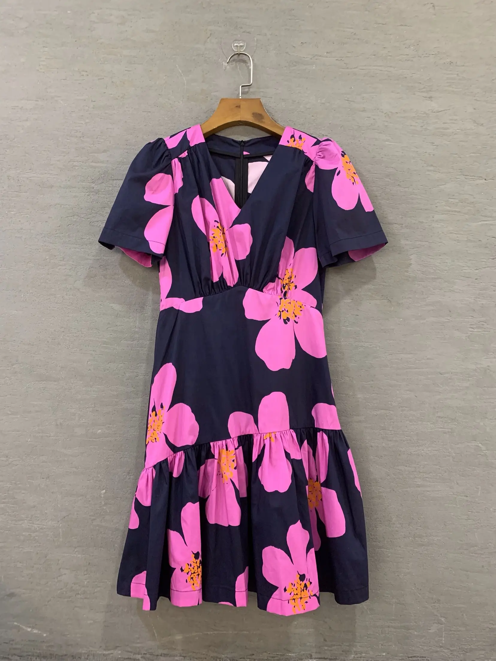

Women girls summer floral dress short sleeve ruffles hem V-neck mini sexy dresses new 2019 spring blue