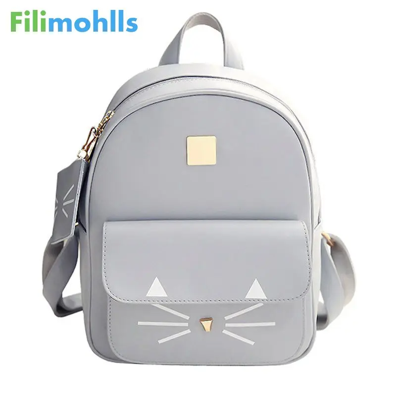 Hot Sale Cat Printing Backpack PU Leather Mini Backpacks Women School Bags for Teenage Girls ...