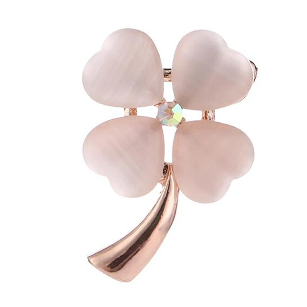 

Fashionable Opal Stone Four Leaf Clover Brooch Pin Gold And Silver Color Garment Accessories Birthday Gift