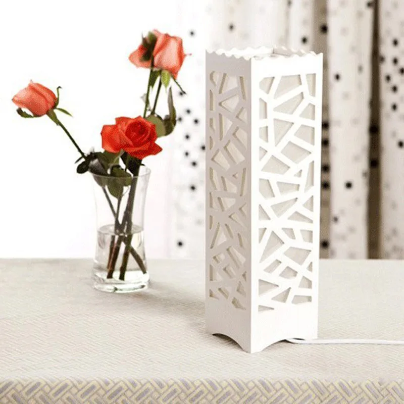 

Minimalist 'Wood Plastic Plate' LED Table Lamp Through-Cared Design Ivory White Bedside Table Decoration E27 Desk Light Abajur