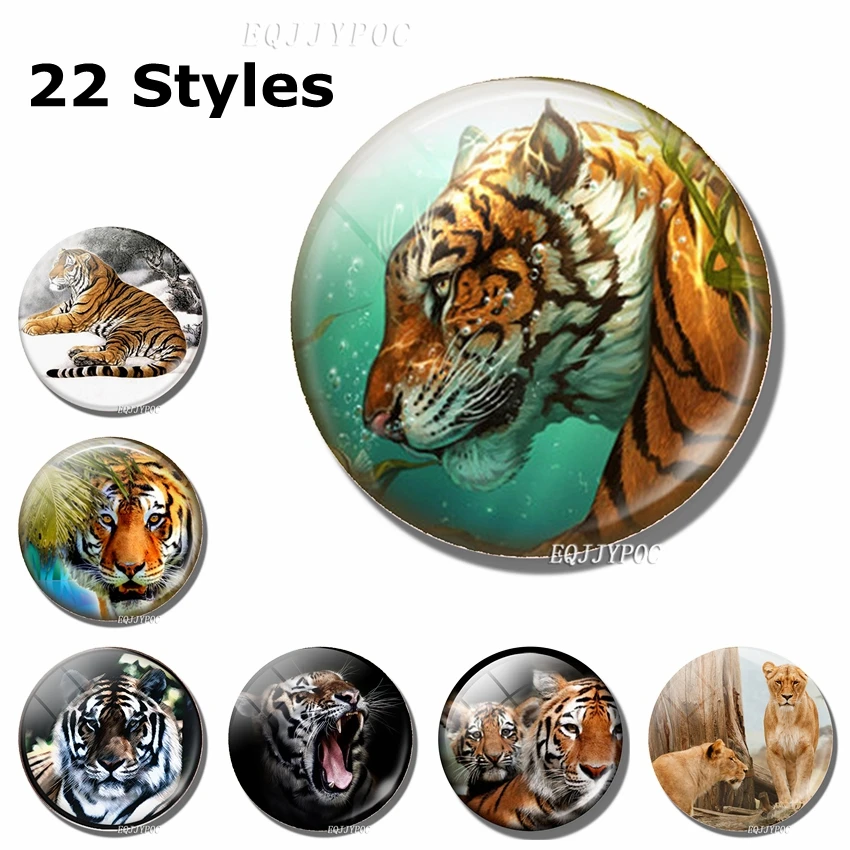 

Tiger Art Fridge Magnets for Refrigerators Sticker Message Board Magnetic Creative 30mm Glass Cabochon Home Decor Gift for Son