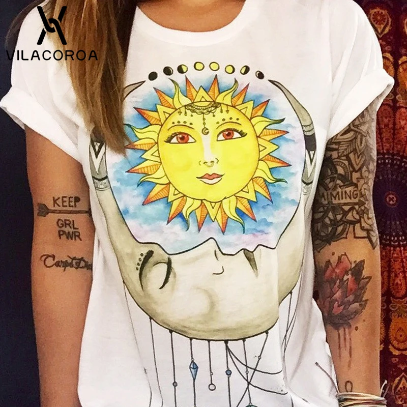 

6 Color Short Sleeve Round Neck Sun Flower Print T Shirt Women Summer Comfortable Women Top Slim Women T-Shirt Modis Plus Size