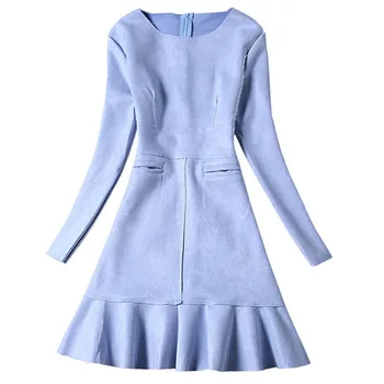 

Winter Women Suede Dress Long Sleeve Pink Dresses Nice Spring Fashion Party Dresses Womens Faux Suede Slim Vestidos Robe Femme
