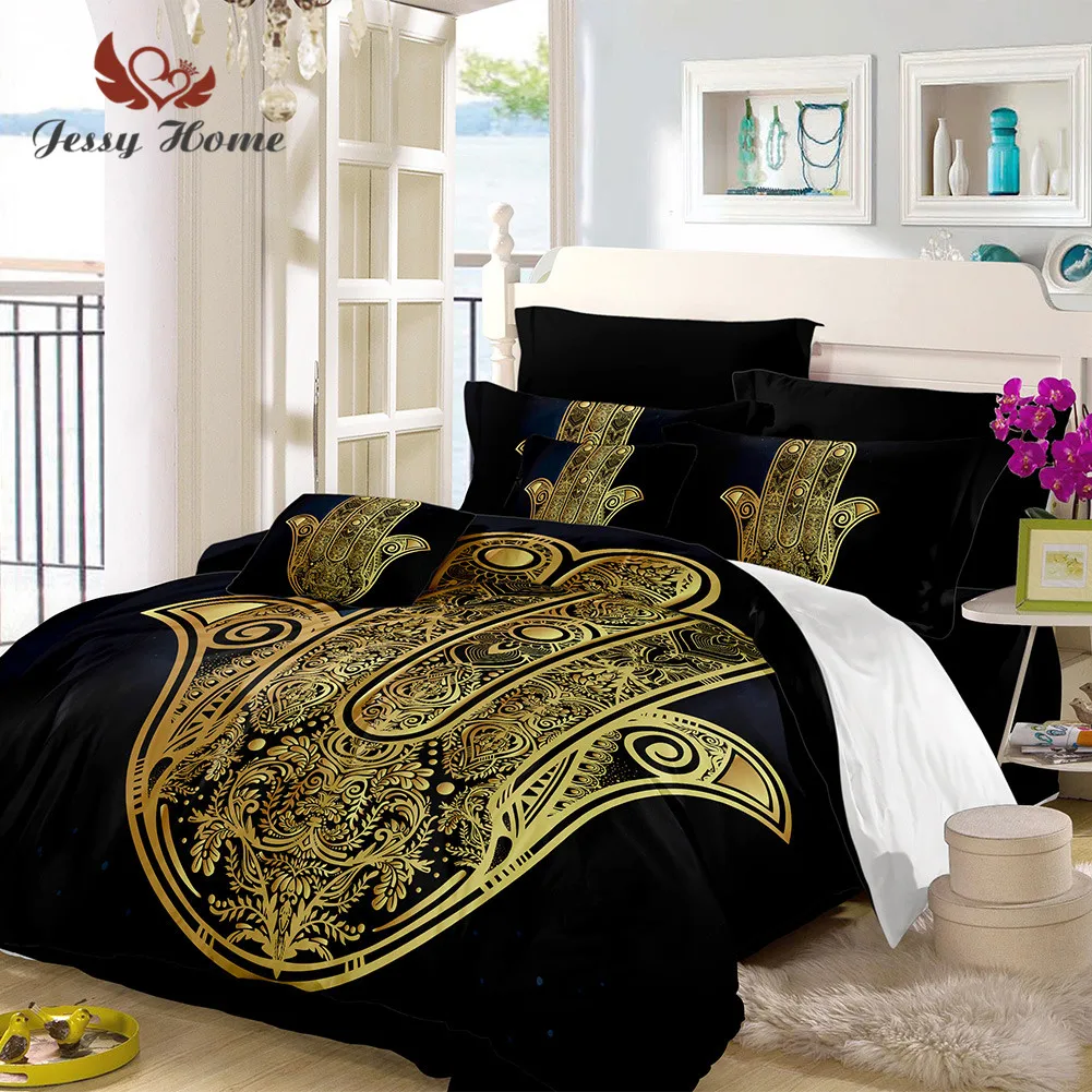 Buy Hamsa Hand Bedding Set Queen King Size Gold Bedspread Duvet Cover Set 3
