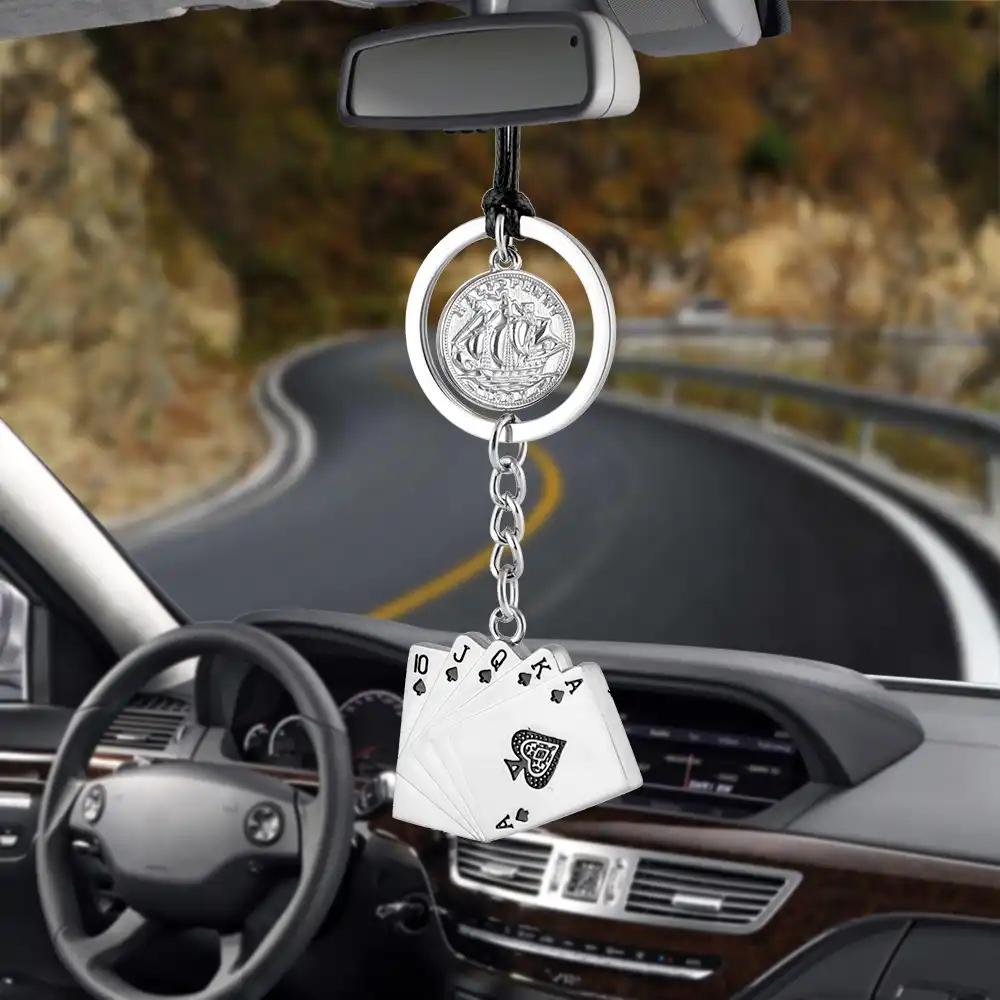 Car Pendant Car Pendant Charm Dice Poker Rearview Mirror Decoration Hanging Ornaments Automobiles Interior Cars Accessories