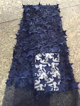

Bridal french lace fabric royal blue 3 d flowers embroidered african tulle lace fabric applique net lace fabric for dress