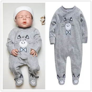 

Winter Warm Baby Rompers Fashion New Cat Emoidered Baby Girl Boy Jumpsuit Jumpers Soft Velvet Infant Clothes Fall 0-30M Onesies