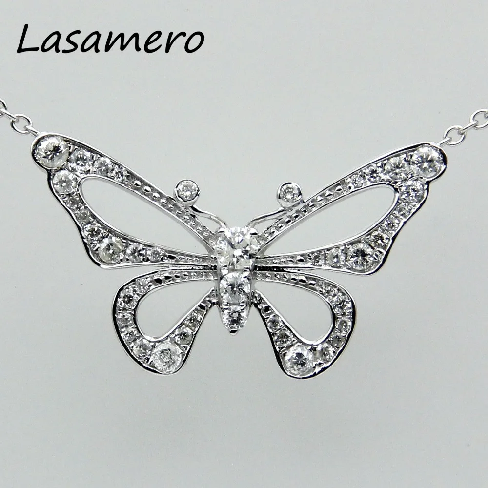 

LASAMERO Halo 0.3 CT 18k White Gold Natural Diamond Round Cut Floral Hollow Filigree Pave Set Pendant Necklace