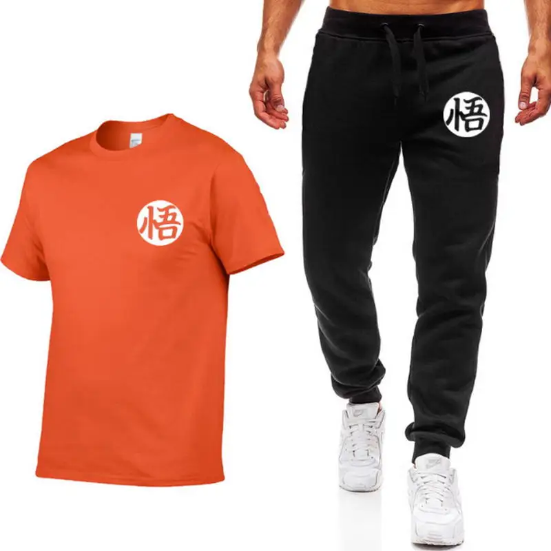 2019 хит продаж, летняя футболка + штаны, комплект, Повседневная модная футболка с принтом Dragon Ball Goku, мужские тренировочные брюки фитнес бегун