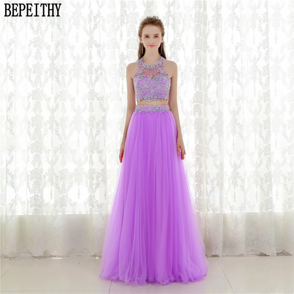 8  BEPEITHY New Arrival 2017 Hot Sale Long Two Pieces Prom Dresses Vestido De Festa Longo Lace Tulle Prom Evening Party Dresses (1)