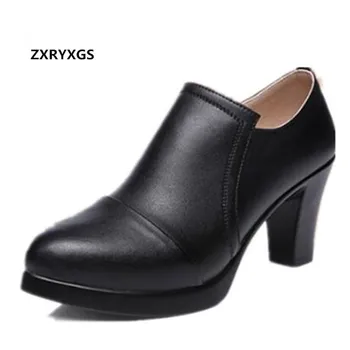 

ZXRYXGS Brand Shoes Woman 2019 Spring New Large Size Fashion Cowhide Leather Shoes Comfort Plus Velvet Women High Heels Shoes