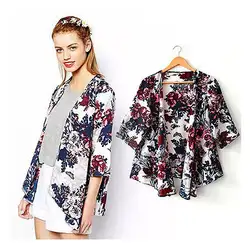 Новинка 2016 года, летняя одежда Для женщин кимоно Boho Кардиган Модная женская шифоновая рубашка Цветочный принт блузка Camisas Femininas Свободные