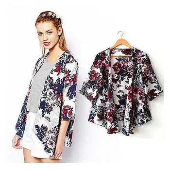 

2016 New Summer Women Kimono Boho Cardigan Fashion Ladies Chiffon Shirt Floral Print Blouse camisas femininas Loose Beach Shawl