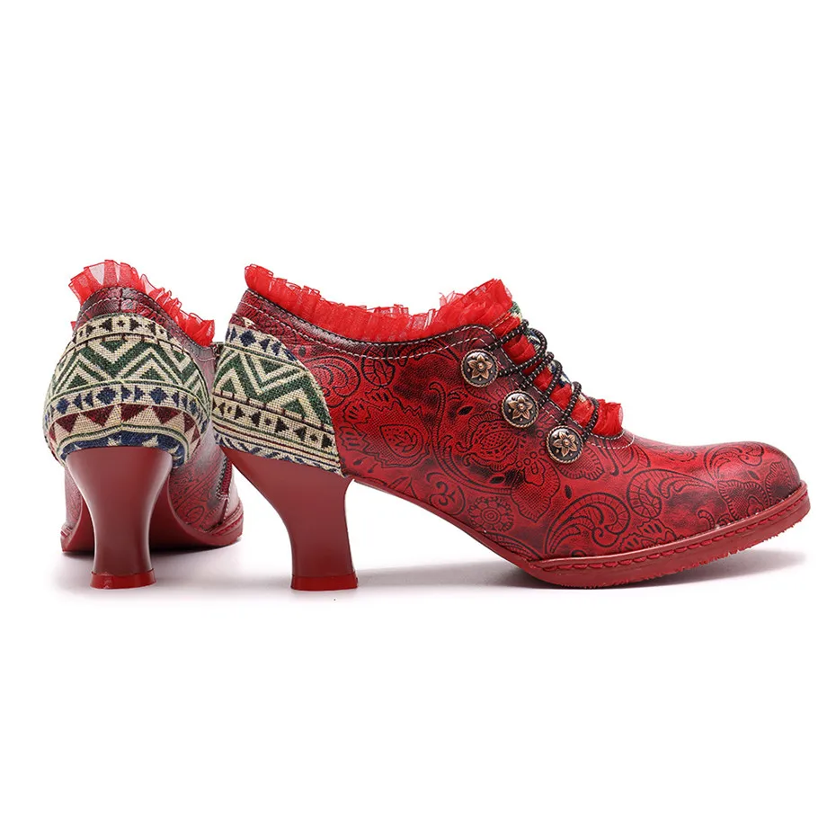 Wine Glasses Women Pumps European Vintage Hand Genuine Leather Shoes Embossed Stitching Spanish Style Four Seasons Women's Shoes (24)