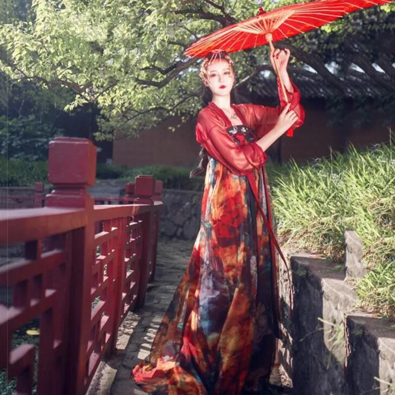 Костюм для китайских танцев красный Hanfu для женщин Традиционная сценическая одежда народное платье одежда для восточных выступлений
