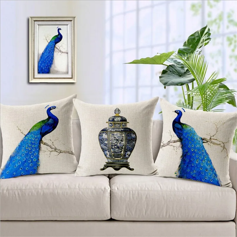 

Printing digital peacock cushion bird design for sofa throw pillow home decorative de almofada funda cojines decorativos de lujo