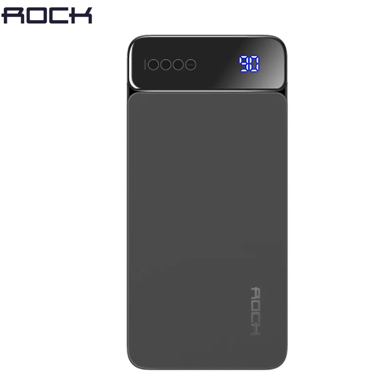 Rock Portable 10000mah Power Bank Slim Thin Backup Charger Polymer Digital Display Powerbank 10000 mah External Battery