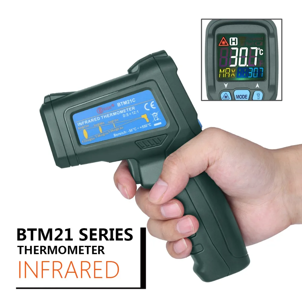 BSIDE Бесконтактный цифровой лазерный инфракрасный термометр с цветным ЖК-дисплеем Ручной ИК температурный пистолет для промышленности дома барбекю