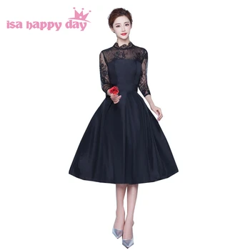 

ladies black satin bridsmaid dress short new arrival sexy and hot elegant party dresses sleeves for women for wedding B3989