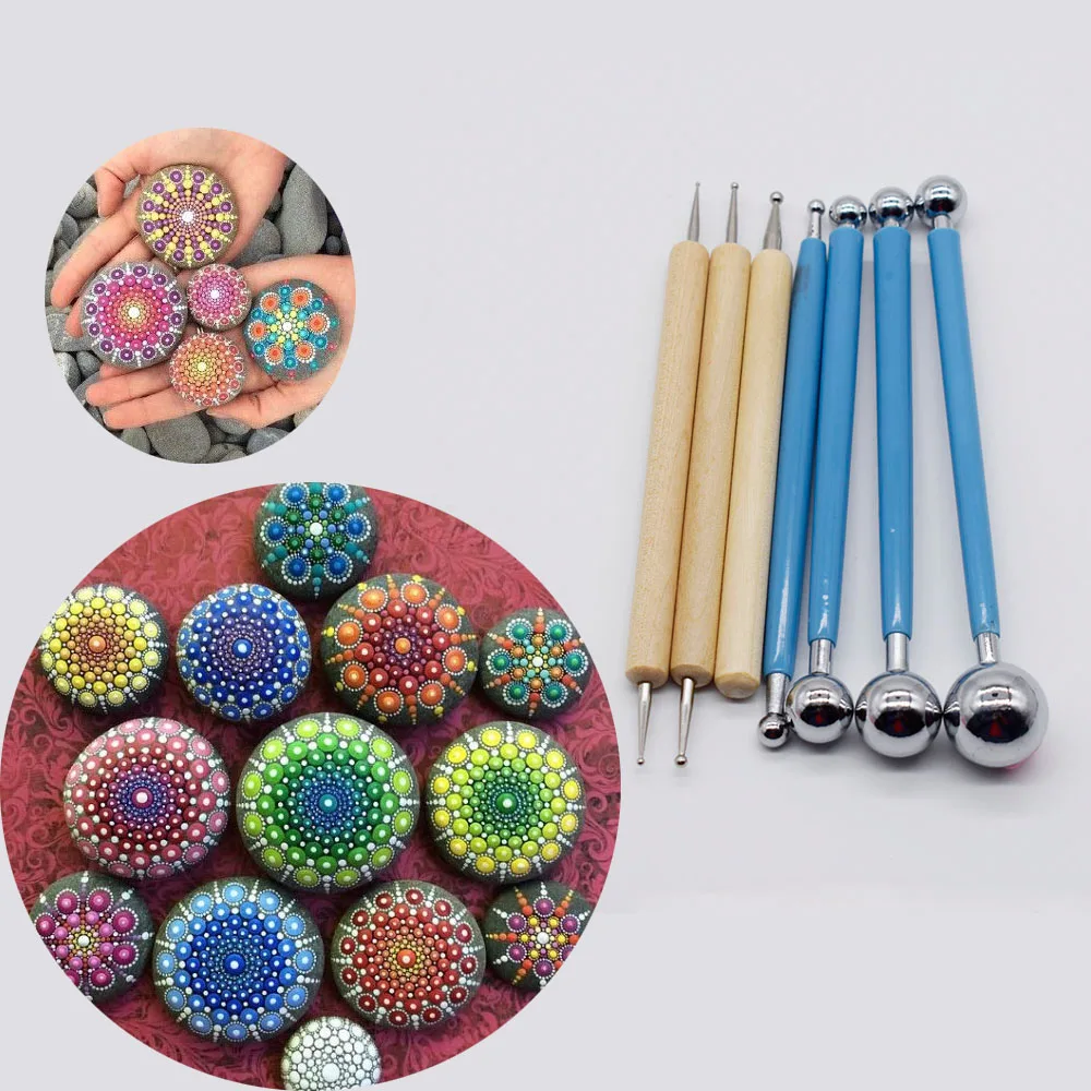 

Mandala Dotting Tools Painting Stencils Rocks Template Set wood Rods Ball Stylus Painting Pottery Clay Craft Nail Stamp