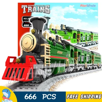 

666pcs Creator Luxury Winter Holiday Trains Red Locomotive 25904 Figure Building Blocks Railway Toys Compatible With Lago