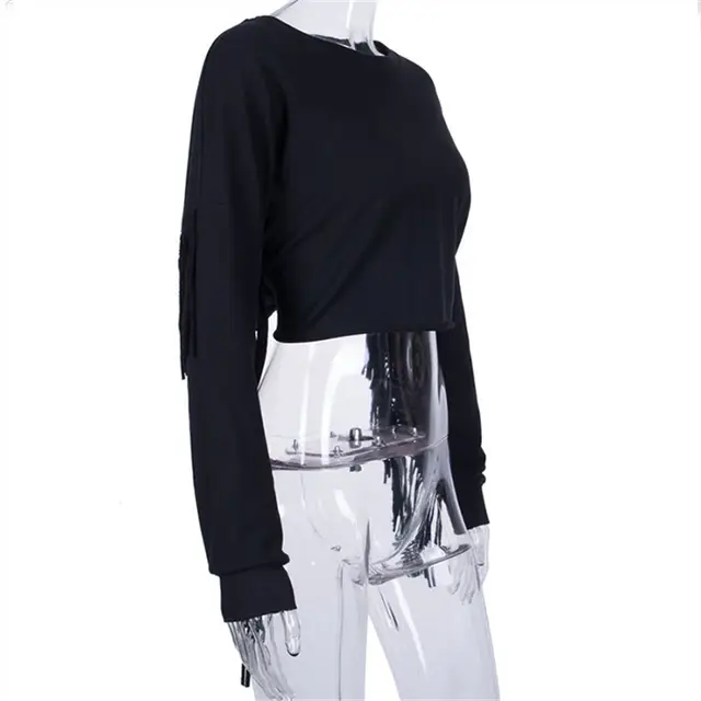 Tassel Fringed Sweatshirt Crop Top Hoodie Plain Cute Pullover