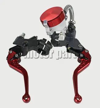 

Red Universal 7/8" 22mm Handlebar Adjustable CNC Brake Clutch Levers Tank Cylinder Kit With Fluid Reservoir Set For Honda