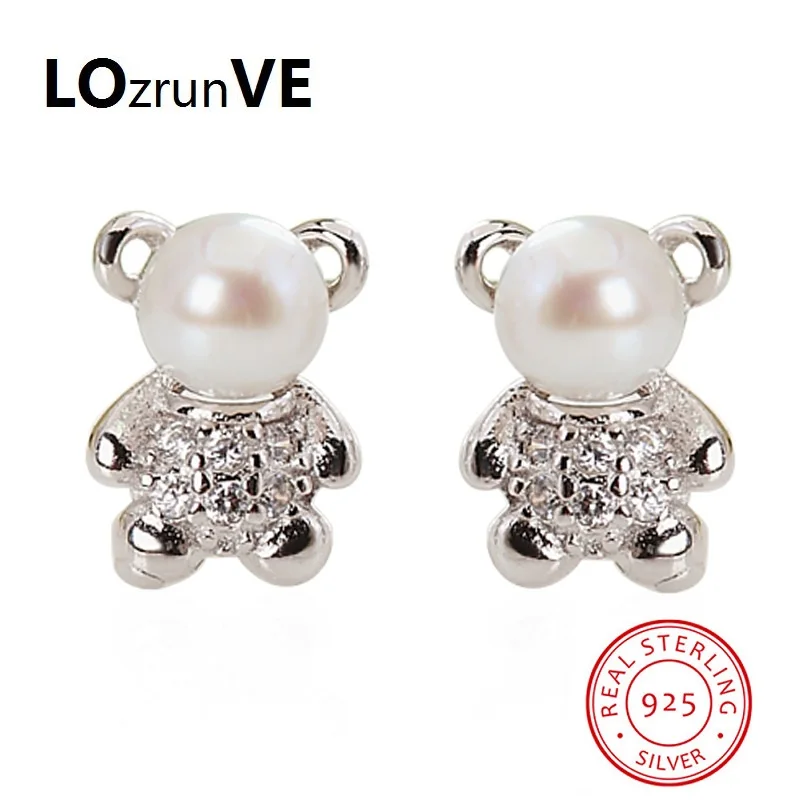 LOZRUNVE Original S925 Sterling Silver Earing Fashion Cute Animal Bear