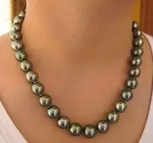 Women Gift word Love Shipping >>>>>gorgeous AAAA 12-11 mm round real south seas green pearl necklace18 in mujer for