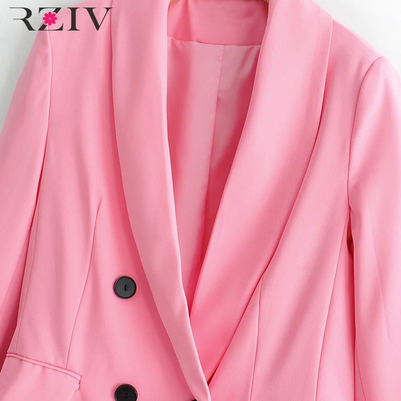 RZIV женский Блейзер Куртка Розовый цвет двубортный костюм для отдыха женский пиджак OL стиль