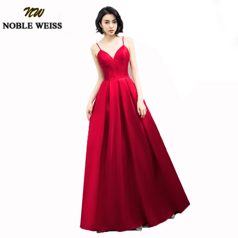 

NOBLE WEISS Sexy Prom Dresses 2019 Long Girl Satin Spaghetti Strap Party Gowns Red Long Open Back Dress Evening Wear Plus Size