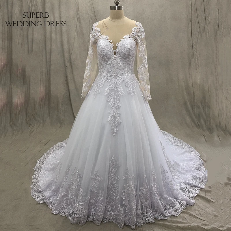 

High Quality Wedding Dress Long Sleeves Button Back Bridal Gown Dresses For Bride Custom Made To Order Superbweddingdress