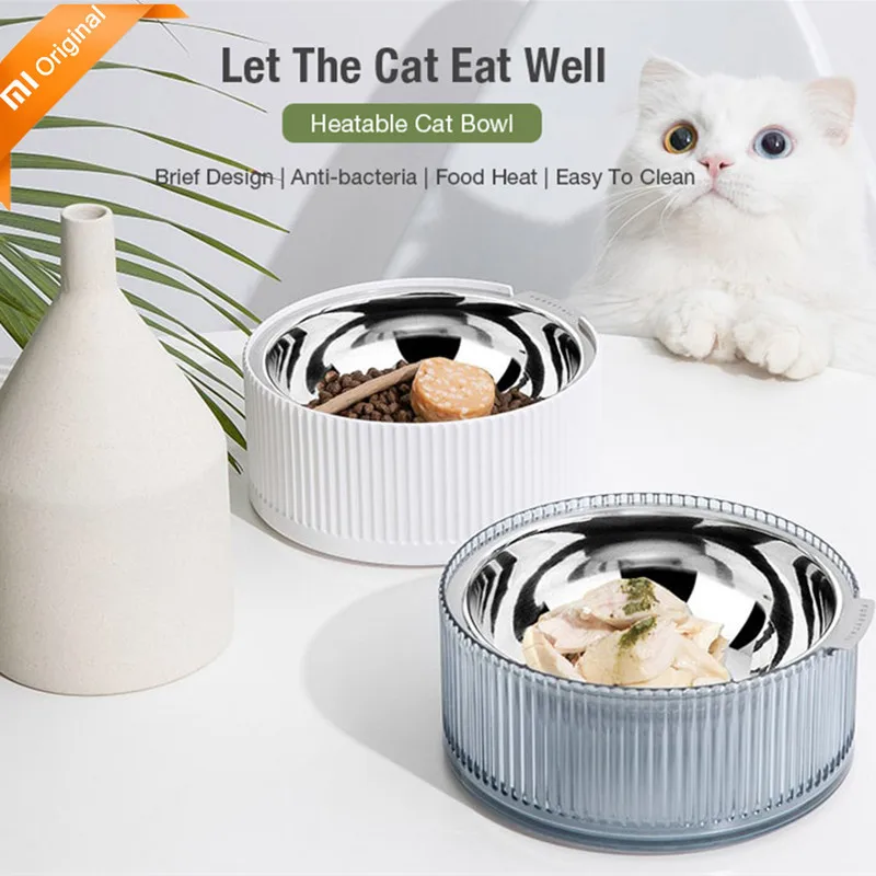 

New Xiaomi Stainless Steel Heatable Cat Bowl Pet Dog Food Drink Water Tilted Feeder Feeding Dish Bowl Anti-overflow Shallow Bowl