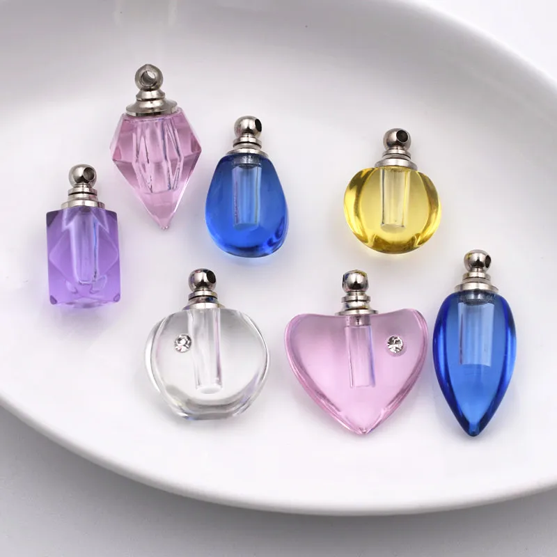 5piece Crysta Glassl Vial Pendant Miniature Perfume Bottle Charms Name On Rice Art Essential Oil Charms Necklace Pendant