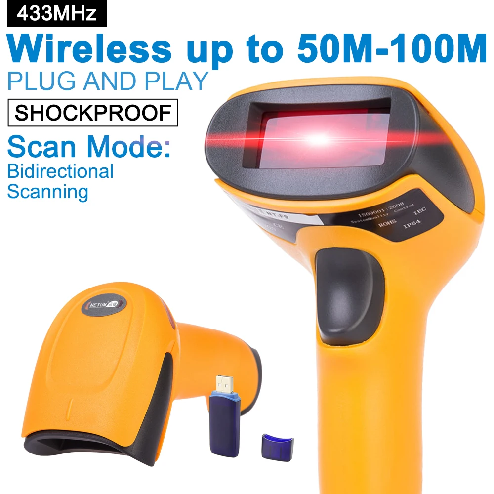 Wireless Laser Barcode Scanner Long Range Cordless Bar Code Reader for