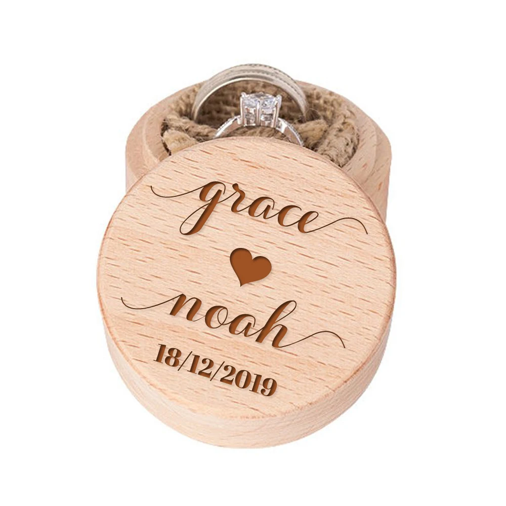 

Personalised Calligraphy Design Wedding Wooden Ring Box Custom Names Date Wood Anniversary Perfect Keepsake Ring Box for Wedding