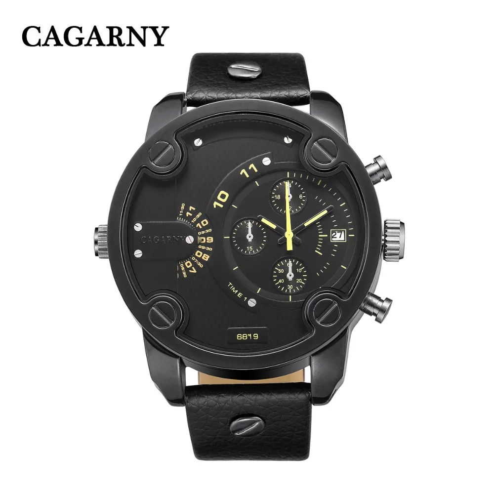 2019 Топ новый CAGARNY 7256 бренд большой мужской модный роскошный кожаный ремешок кварцевые часы Отображение даты роскошные часы relogio masculino