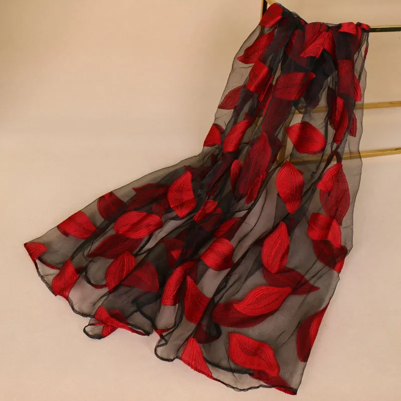 

2019 New Fashion Leaf Printing Womens Summer Breeze Lightweight Sheer Wrap Organza Gauze Scarf
