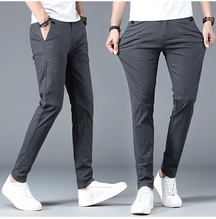 Jantour лето тонкие повседневные брюки мужские 2019 новые деловые эластичные 99% хлопок модные узкие брюки мужские серые черные размер 28-38