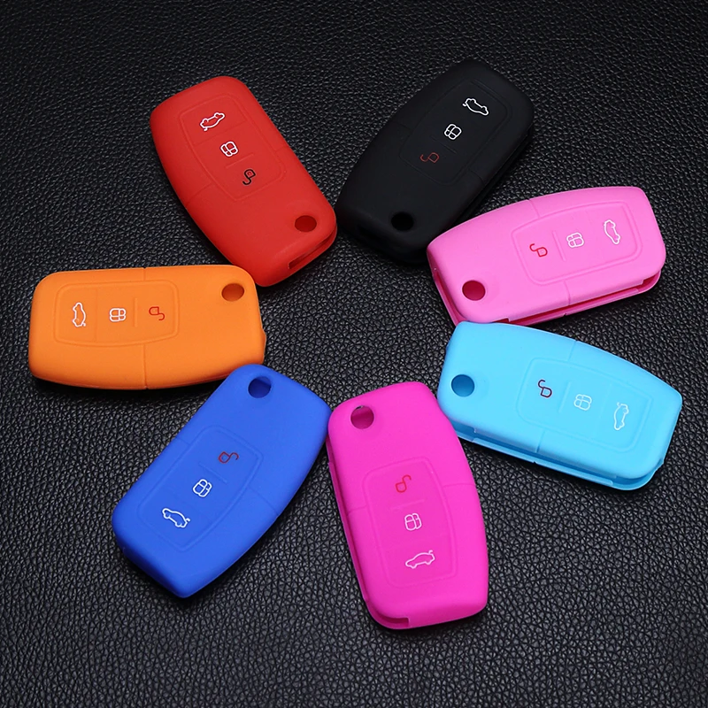 

Silicone protective bag 3 button flip car key cover cover remote shell For Ford Fiesta Focus mondeo ecosport kuga starline a91