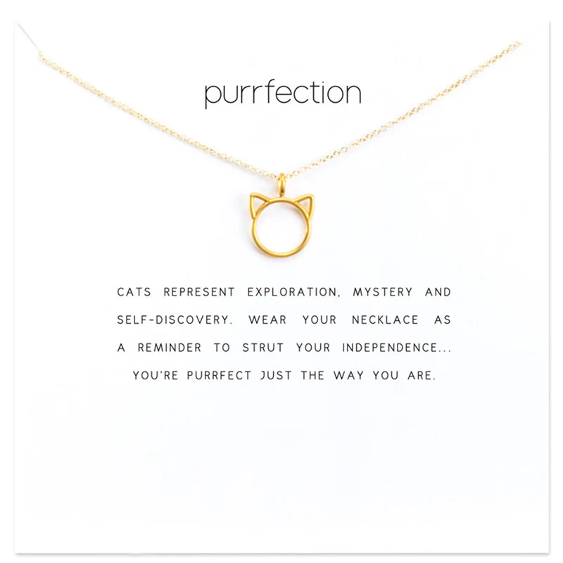 

Cute Cat Hollow Necklace Lovely Gold Color Chain Choker White Pearl Card For Girl Birthday Gift