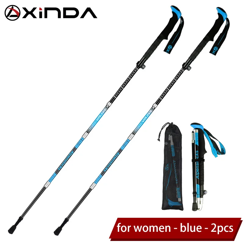 XINDA складные треккинговые палки из углеродного волокна, Ультралегкая трость для ходьбы с быстрым замком, походная Беговая палка для скандинавских прогулок - Цвет: Short-Blue-2pcs